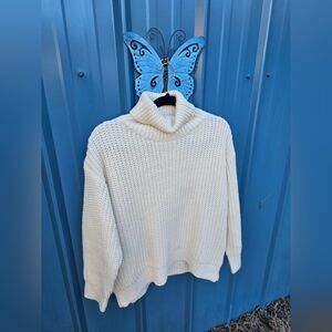 Cream Large Knit Boutique Turtleneck Sweater